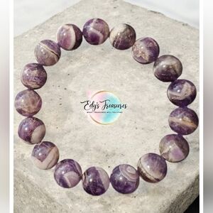 12mm Natural Stretch Dream Amethyst & Smokey Quartz Bracelet NWOT